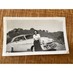 Vintage 1950 Photo Woman with Chevrolet Deluxe Convertible Old Topanga Road CA
